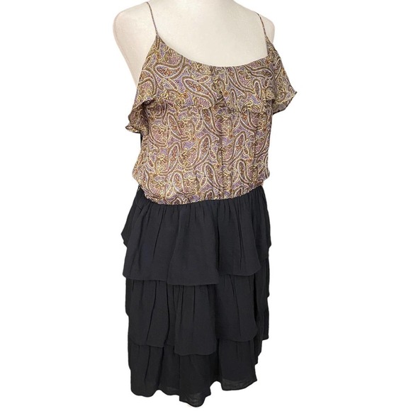 Sandro Women Paisley Ruffle Mini Dress Sleeveless Scoop Neck Purple Black Size 2 - Picture 3 of 14